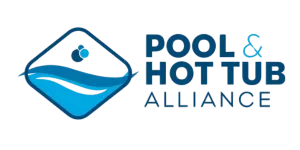 Logo of the Pool and Hot Tub Alliance, featuring a stylized water droplet and text in blue, representing industry standards and safety for pool and hot tub professionals.