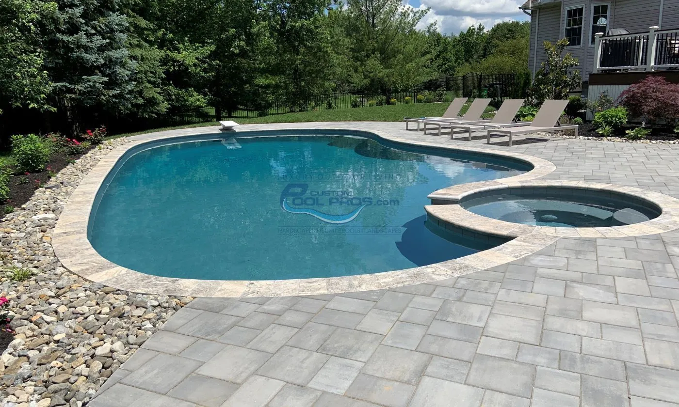 freeform style inground pool installation, swimming pool construction nj