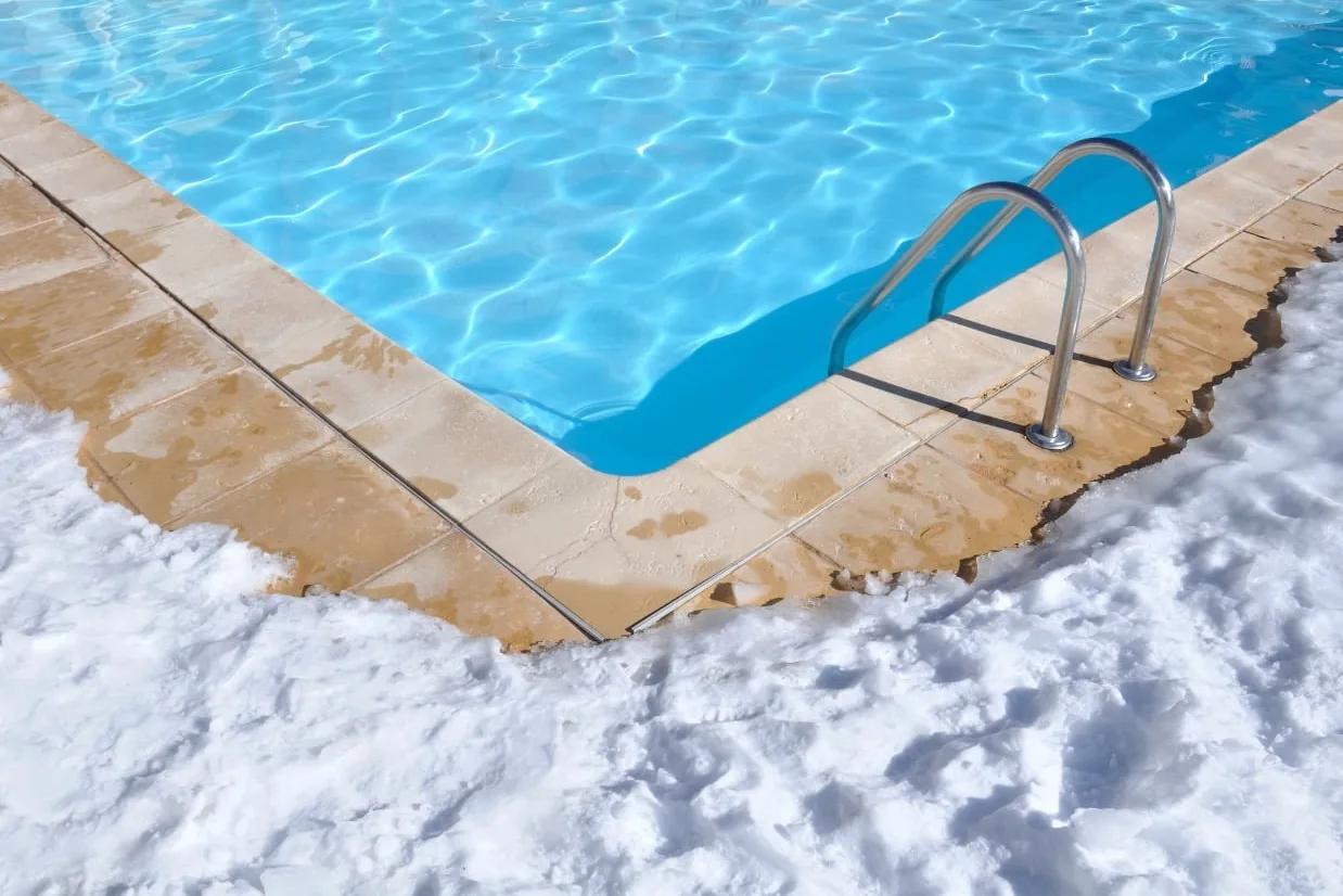 Pool during winter that needs to be winterized.